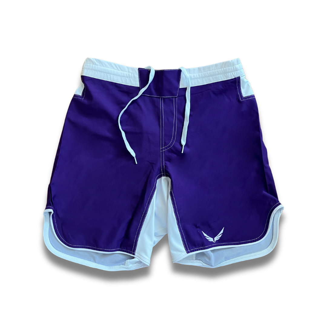 S03.Mid thigh cut shorts - Purple/white
