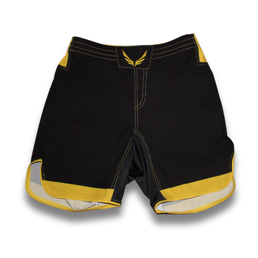 S01.Mid thigh cut shorts - Black/Yellow