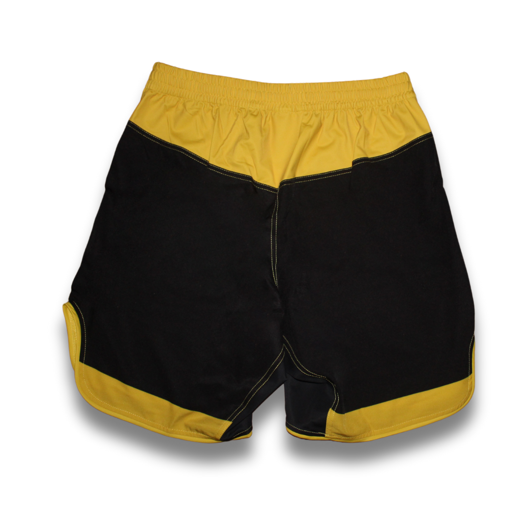 S01.Mid thigh cut shorts - Black/Yellow