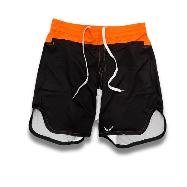 S05.Mid thigh cut shorts - Orange/Black