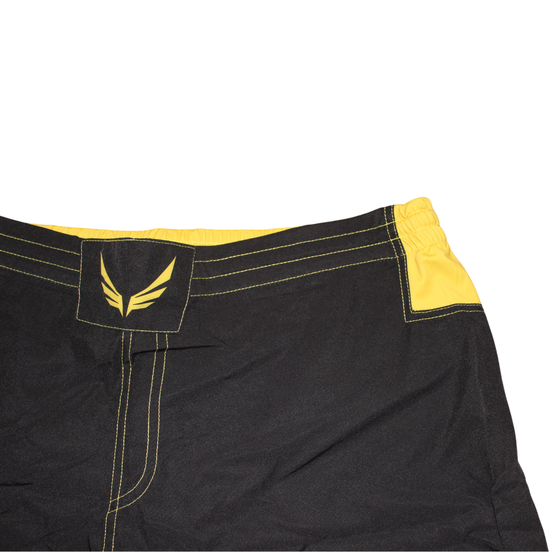 S01.Mid thigh cut shorts - Black/Yellow