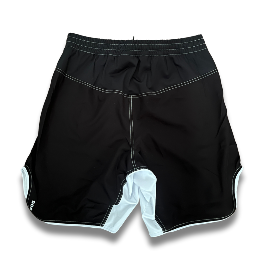 S04.Mid thigh cut shorts - Black/white