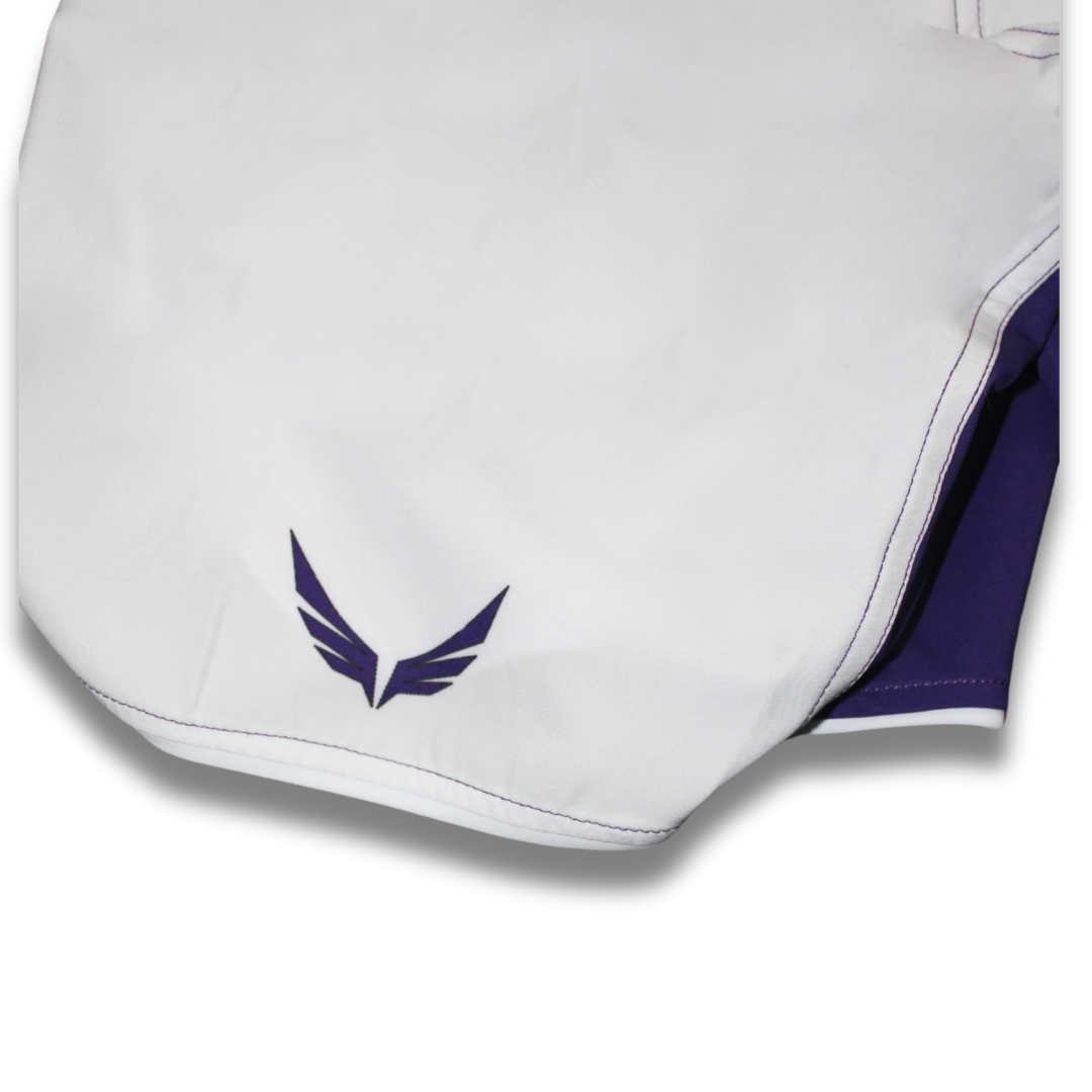 S02.Mid thigh cut shorts - White/Purple