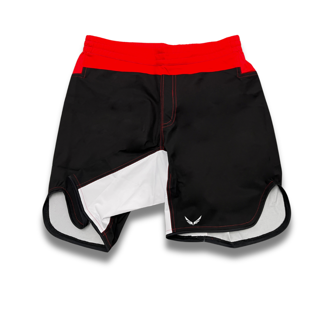 S06.Mid thigh cut shorts - Red/Black