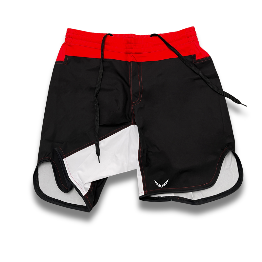 S06.Mid thigh cut shorts - Red/Black